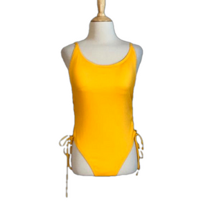 Victoria's Secret PINK Gold One Piece Swimsuit Lace up Sides‎ Women's Large